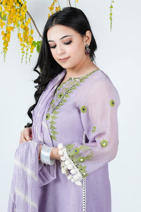 Jyoti Bansal Purple Cotton, Kurta Mulmul Chanderi Mirror And Thread Embroidered Salwar Set Online at Aza Fashions Jyoti Bansal_Purple Cotton, Kurta Mulmul Chanderi Mirror And Thread Embroidered Salwar Set_Online_at_Aza_Fashions