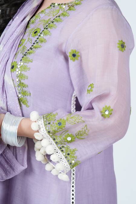 Buy_Jyoti Bansal_Purple Cotton, Kurta Mulmul Chanderi Mirror And Thread Embroidered Salwar Set_Online_at_Aza_Fashions