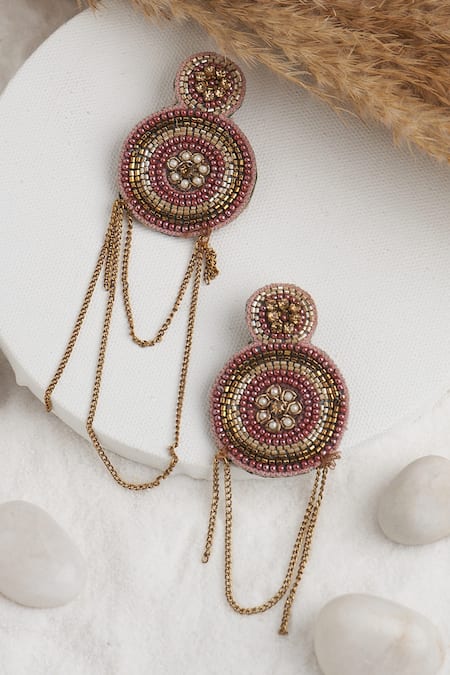 Shop_Torque By Merge_Multi Color Semi Precious Mixed Stones Circular Shape Beads Embellished Earrings _at_Aza_Fashions