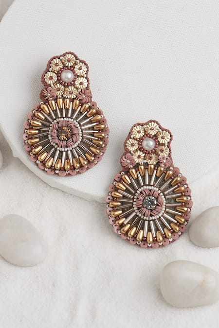 Shop_Torque By Merge_Multi Color Semi Precious Mixed Stones Sequin Embellished Floral Bloom Earrings _at_Aza_Fashions