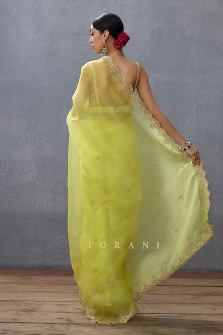 Shop Torani Yellow Silk Organza Embroidery Gul Mina Nayantara Dori Saree at Aza Fashions Shop_Torani_Yellow Silk Organza Embroidery Gul Mina Nayantara Dori Saree _at_Aza_Fashions