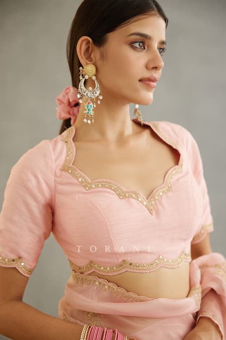 Shop Torani Pink Cotton, Silk Embroidery Sweetheart Neck Gul Mohar Yuvani Dori Blouse Online at Aza Fashions Shop_Torani_Pink Cotton, Silk Embroidery Sweetheart Neck Gul Mohar Yuvani Dori Blouse _Online_at_Aza_Fashions