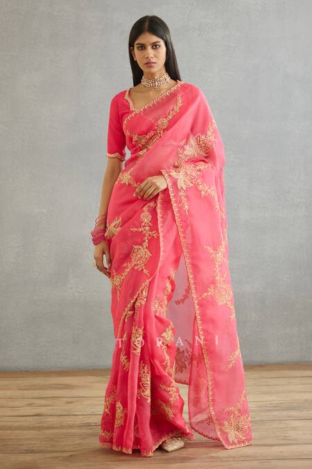 Torani Pink Cotton, Silk Embroidery V-neck Gul Kand Yuvani Adda Blouse Online at Aza Fashions Torani_Pink Cotton, Silk Embroidery V-neck Gul Kand Yuvani Adda Blouse _Online_at_Aza_Fashions