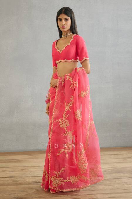 Buy Torani Pink Cotton, Silk Embroidery V-neck Gul Kand Yuvani Adda Blouse Online at Aza Fashions Buy_Torani_Pink Cotton, Silk Embroidery V-neck Gul Kand Yuvani Adda Blouse _Online_at_Aza_Fashions