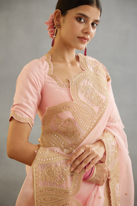 Torani Pink Handloom Cotton Embroidery Gul Mohar Jasmeet Handwoven Chanderi Blouse Online at Aza Fashions Torani_Pink Handloom Cotton Embroidery Gul Mohar Jasmeet Handwoven Chanderi Blouse _Online_at_Aza_Fashions