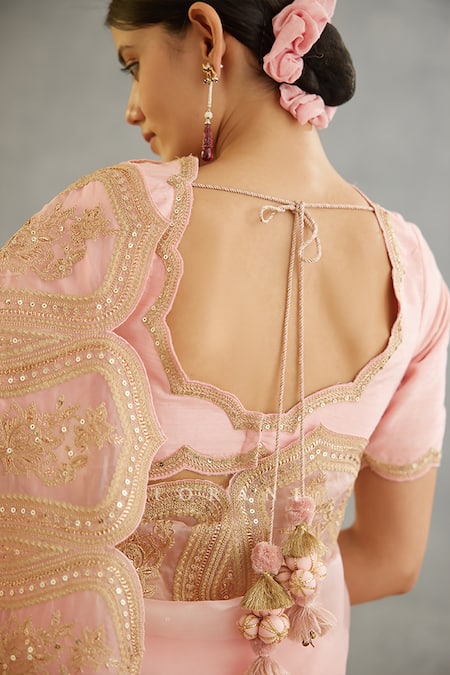 Shop Torani Pink Handloom Cotton Embroidery Gul Mohar Jasmeet Handwoven Chanderi Blouse at Aza Fashions Shop_Torani_Pink Handloom Cotton Embroidery Gul Mohar Jasmeet Handwoven Chanderi Blouse _at_Aza_Fashions