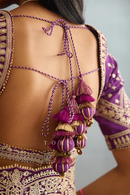 Buy_Torani_Purple Cotton, Silk Embroidery Sweetheart Neck Gul Rez Jasmeet Dori Blouse 