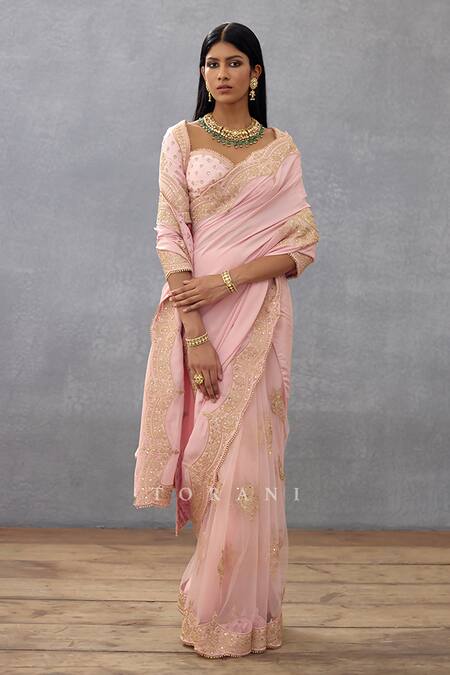 Shop Torani Pink Silk, Cotton Embroidery Gul Mohar Yuvani Dori Saree Online at Aza Fashions Shop_Torani_Pink Silk, Cotton Embroidery Gul Mohar Yuvani Dori Saree _Online_at_Aza_Fashions