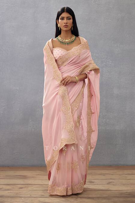 Torani Pink Silk, Cotton Embroidery Gul Mohar Yuvani Dori Saree at Aza Fashions Torani_Pink Silk, Cotton Embroidery Gul Mohar Yuvani Dori Saree _at_Aza_Fashions