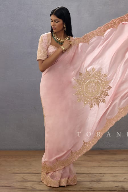 Buy Torani Pink Silk, Cotton Embroidery Gul Mohar Yuvani Dori Saree Buy_Torani_Pink Silk, Cotton Embroidery Gul Mohar Yuvani Dori Saree