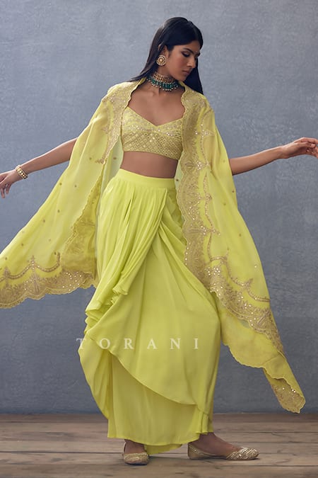 Shop Torani Yellow Organza, Sequins, Embroidery, Gul Mina Zuri Choga Skirt Set Online at Aza Fashions Shop_Torani_Yellow Organza, Sequins, Embroidery, Gul Mina Zuri Choga Skirt Set _Online_at_Aza_Fashions