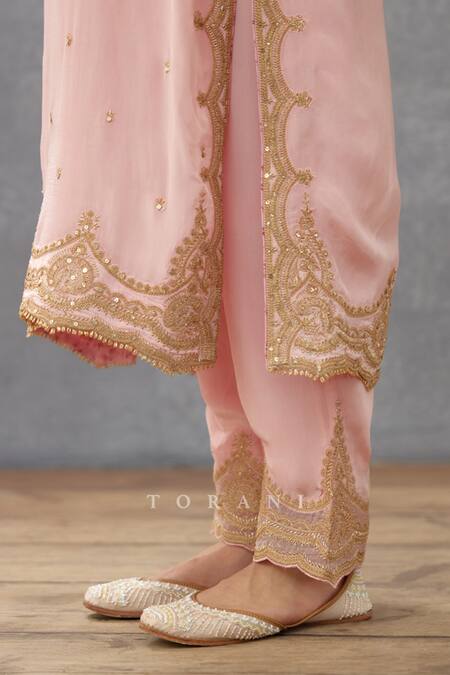 Buy_Torani_Pink , Cotton, , Embroidery, Gul Mohar Urvi Kurta Set _Online_at_Aza_Fashions