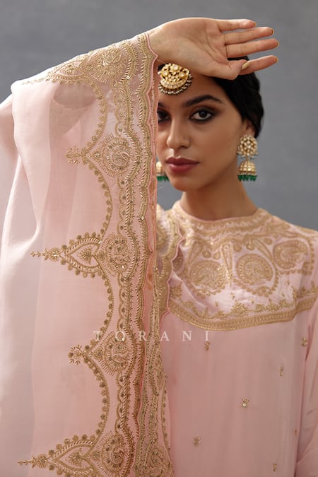 Shop_Torani_Pink , Cotton, , Embroidery, Gul Mohar Urvi Kurta Set _Online_at_Aza_Fashions