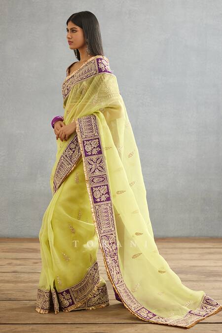 Torani_Yellow Silk Organza Hand Embroidered Dori Gul Mina Amruta Saree  _Online_at_Aza_Fashions