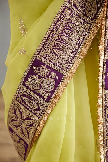 Buy_Torani_Yellow Silk Organza Hand Embroidered Dori Gul Mina Amruta Saree  _Online_at_Aza_Fashions