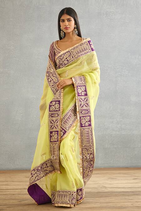 Torani_Yellow Silk Organza Hand Embroidered Dori Gul Mina Amruta Saree  _at_Aza_Fashions