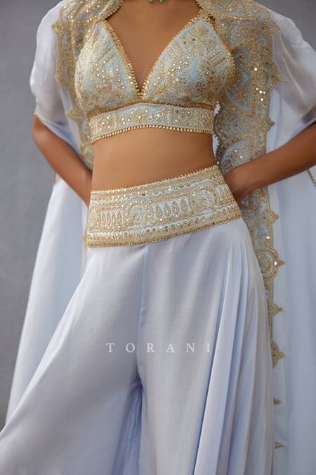Buy Torani Blue Organza, Embroidery, Sequins, Gul Nilofer Mehreen Choga Pant Set Online at Aza Fashions Buy_Torani_Blue Organza, Embroidery, Sequins, Gul Nilofer Mehreen Choga Pant Set _Online_at_Aza_Fashions