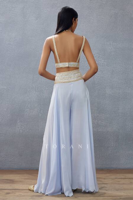 Torani Blue Organza, Embroidery, Sequins, Gul Nilofer Mehreen Choga Pant Set at Aza Fashions Torani_Blue Organza, Embroidery, Sequins, Gul Nilofer Mehreen Choga Pant Set _at_Aza_Fashions