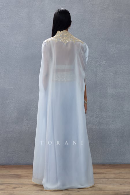 Shop Torani Blue Organza, Embroidery, Sequins, Gul Nilofer Mehreen Choga Pant Set at Aza Fashions Shop_Torani_Blue Organza, Embroidery, Sequins, Gul Nilofer Mehreen Choga Pant Set _at_Aza_Fashions