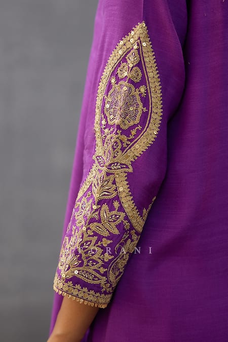 Torani Purple Silk, Cotton Sequins, Lace, Embroidery Gul Rez Qashi Kurta And Pant Set at Aza Fashions Torani_Purple Silk, Cotton Sequins, Lace, Embroidery Gul Rez Qashi Kurta And Pant Set _at_Aza_Fashions