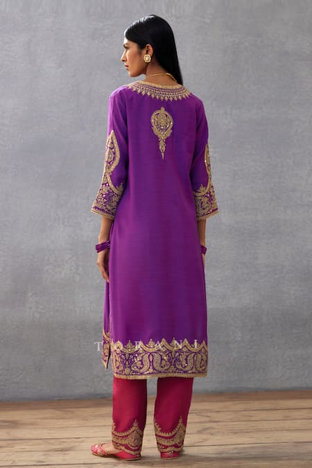 Shop Torani Purple Silk, Cotton Sequins, Lace, Embroidery Gul Rez Qashi Kurta And Pant Set at Aza Fashions Shop_Torani_Purple Silk, Cotton Sequins, Lace, Embroidery Gul Rez Qashi Kurta And Pant Set _at_Aza_Fashions