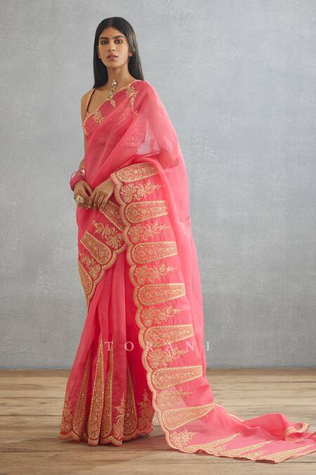 Buy_Torani_Pink Cotton, Silk Sequins Sweetheart Neck Gul Kand Zarra Dori Embroidered Blouse _Online_at_Aza_Fashions