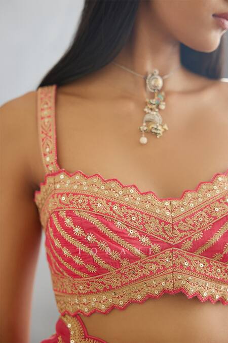 Shop_Torani_Pink Cotton, Silk Sequins Sweetheart Neck Gul Kand Zarra Dori Embroidered Blouse _Online_at_Aza_Fashions