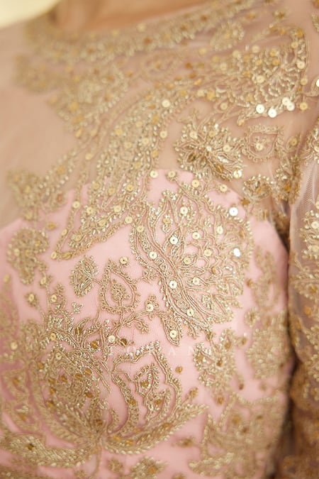 Torani Pink Cotton, Silk Sequins Round Neck Gul Mohar Ojaswi Thread Embroidrered Blouse Online at Aza Fashions Torani_Pink Cotton, Silk Sequins Round Neck Gul Mohar Ojaswi Thread Embroidrered Blouse _Online_at_Aza_Fashions