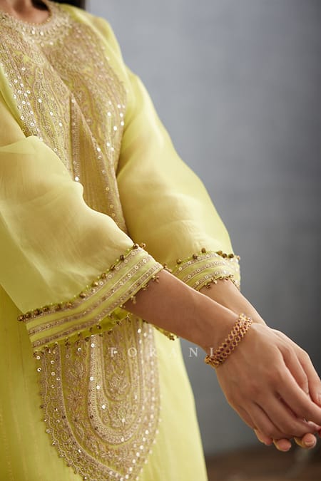 Shop Torani Yellow Silk Organza, Cotton Gul Mina Revathi Dori Embroidered Kurta And Pant Set Online at Aza Fashions Shop_Torani_Yellow Silk Organza, Cotton Gul Mina Revathi Dori Embroidered Kurta And Pant Set _Online_at_Aza_Fashions