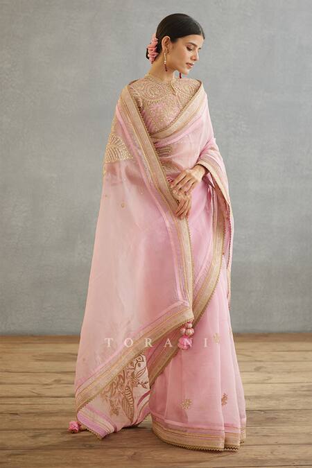 Shop Torani Pink Cotton, Silk Organza Embroidery, Sequins Gul Mohar Taashi Dori Saree Online at Aza Fashions Shop_Torani_Pink Cotton, Silk Organza Embroidery, Sequins Gul Mohar Taashi Dori Saree _Online_at_Aza_Fashions