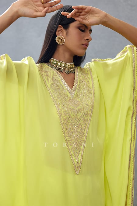 Buy Torani Yellow Cotton, Silk Sequins, Diamonds, Embroidery Paisley Kaftan And Pant Set Online at Aza Fashions Buy_Torani_Yellow Cotton, Silk Sequins, Diamonds, Embroidery Paisley Kaftan And Pant Set _Online_at_Aza_Fashions