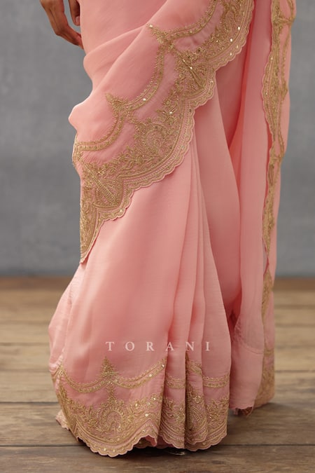 Torani Pink Cotton, Silk Organza Sequins Gul Mohar Idika Border Embroidered Saree Online at Aza Fashions Torani_Pink Cotton, Silk Organza Sequins Gul Mohar Idika Border Embroidered Saree _Online_at_Aza_Fashions