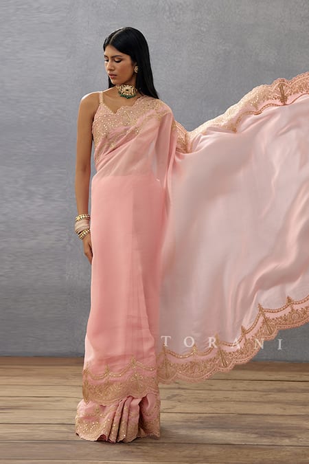 Buy Torani Pink Cotton, Silk Organza Sequins Gul Mohar Idika Border Embroidered Saree Online at Aza Fashions Buy_Torani_Pink Cotton, Silk Organza Sequins Gul Mohar Idika Border Embroidered Saree _Online_at_Aza_Fashions