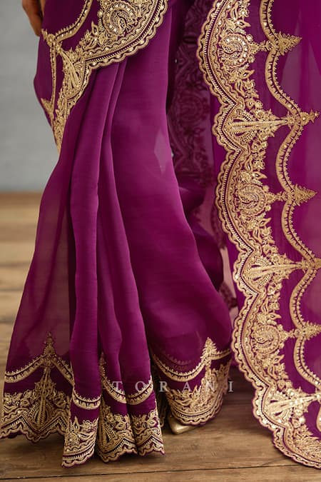 Torani Purple Cotton, Silk Organza Embroidery, Sequins Gul Rez Idika Dori Border Saree Online at Aza Fashions Torani_Purple Cotton, Silk Organza Embroidery, Sequins Gul Rez Idika Dori Border Saree _Online_at_Aza_Fashions