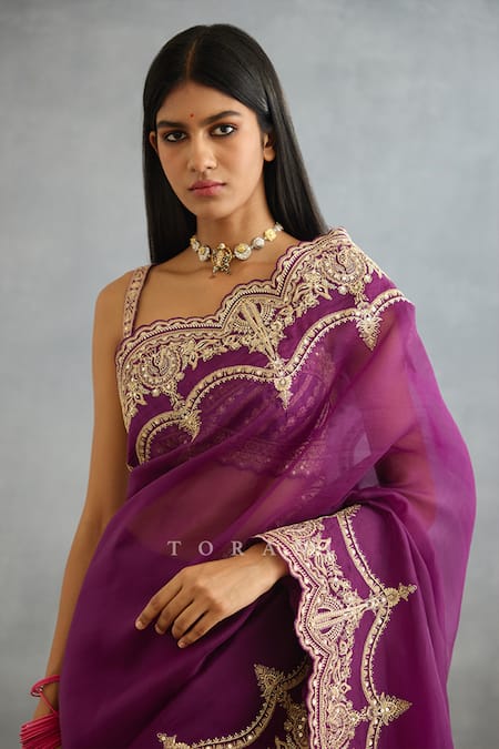 Buy Torani Purple Cotton, Silk Organza Embroidery, Sequins Gul Rez Idika Dori Border Saree Online at Aza Fashions Buy_Torani_Purple Cotton, Silk Organza Embroidery, Sequins Gul Rez Idika Dori Border Saree _Online_at_Aza_Fashions