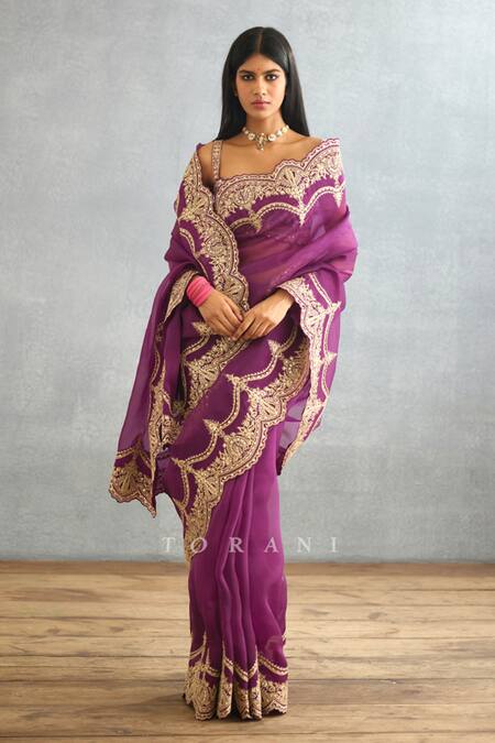 Shop Torani Purple Cotton, Silk Organza Embroidery, Sequins Gul Rez Idika Dori Border Saree Online at Aza Fashions Shop_Torani_Purple Cotton, Silk Organza Embroidery, Sequins Gul Rez Idika Dori Border Saree _Online_at_Aza_Fashions