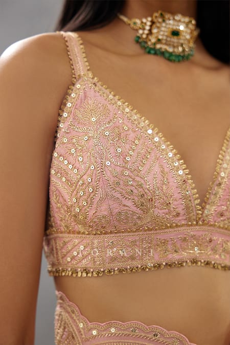 Torani Pink Cotton, Silk Embroidery Sweetheart Gul Mohar Idika Floral Border Blouse at Aza Fashions Torani_Pink Cotton, Silk Embroidery Sweetheart Gul Mohar Idika Floral Border Blouse _at_Aza_Fashions