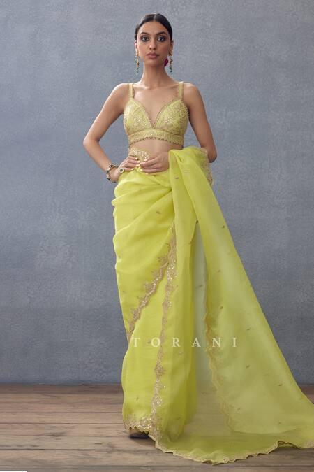 Torani Yellow Cotton, Silk Embroidery Sweetheart Neck Gul Mina Idika Flower Blouse Online at Aza Fashions Torani_Yellow Cotton, Silk Embroidery Sweetheart Neck Gul Mina Idika Flower Blouse _Online_at_Aza_Fashions