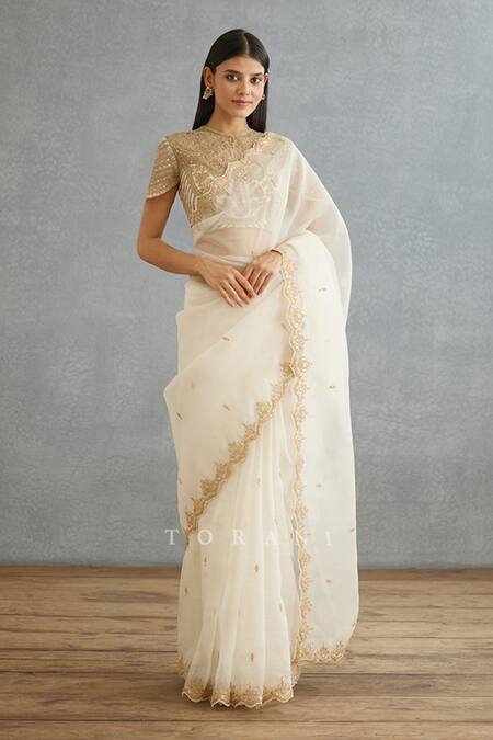 Buy Torani Ivory Silk Organza Embroidery Gul Bano Nayantara Placement Saree Online at Aza Fashions Buy_Torani_Ivory Silk Organza Embroidery Gul Bano Nayantara Placement Saree _Online_at_Aza_Fashions