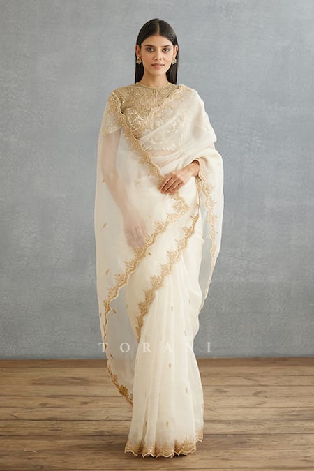 Shop Torani Ivory Silk Organza Embroidery Gul Bano Nayantara Placement Saree Online at Aza Fashions Shop_Torani_Ivory Silk Organza Embroidery Gul Bano Nayantara Placement Saree _Online_at_Aza_Fashions