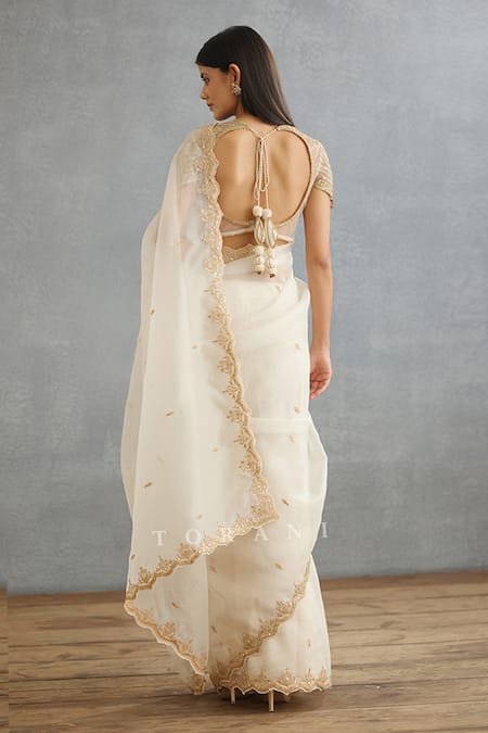 Shop Torani Ivory Silk Organza Embroidery Gul Bano Nayantara Placement Saree at Aza Fashions Shop_Torani_Ivory Silk Organza Embroidery Gul Bano Nayantara Placement Saree _at_Aza_Fashions