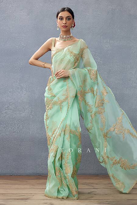 Buy_Torani_Green Silk Organza Hand Embroidery Dori Gul Neer Daavya Saree  _Online_at_Aza_Fashions