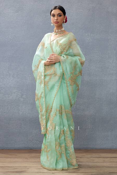 Shop_Torani_Green Silk Organza Hand Embroidery Dori Gul Neer Daavya Saree  _Online_at_Aza_Fashions
