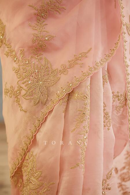 Torani Pink Silk Organza Embroidery Gul Mohar Hand Daavya Saree Online at Aza Fashions Torani_Pink Silk Organza Embroidery Gul Mohar Hand Daavya Saree _Online_at_Aza_Fashions