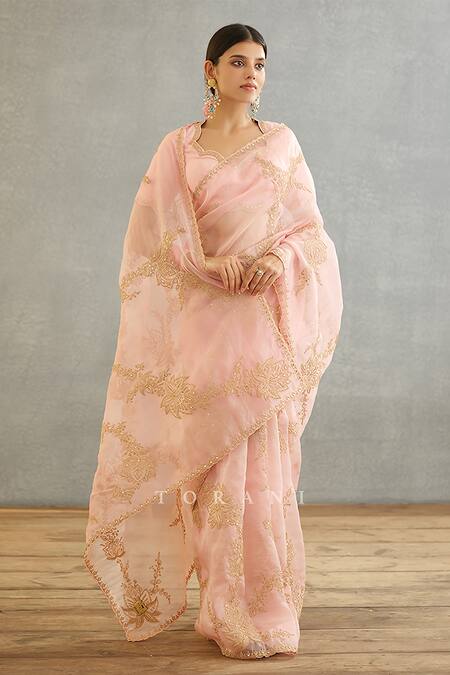 Torani Pink Silk Organza Embroidery Gul Mohar Hand Daavya Saree at Aza Fashions Torani_Pink Silk Organza Embroidery Gul Mohar Hand Daavya Saree _at_Aza_Fashions