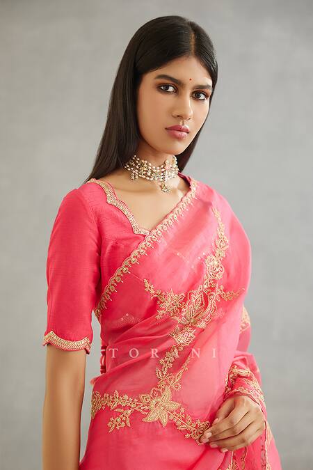 Buy_Torani_Pink Silk Organza Hand Embroidery Dori Gul Daavya Saree  _Online_at_Aza_Fashions