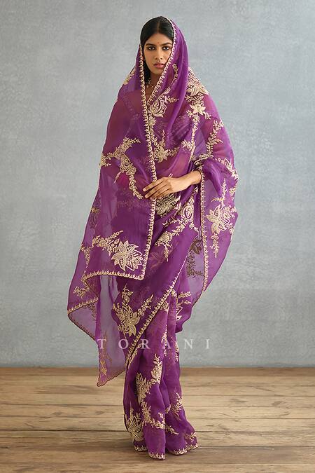 Buy_Torani_Purple Silk Organza Hand Embroidery Dori Gul Rez Daavya Saree  