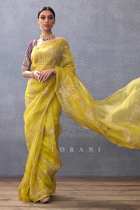 Buy Torani Yellow Silk Organza Embroidery Gul Mehtab Daavya Hand Saree Online at Aza Fashions Buy_Torani_Yellow Silk Organza Embroidery Gul Mehtab Daavya Hand Saree _Online_at_Aza_Fashions