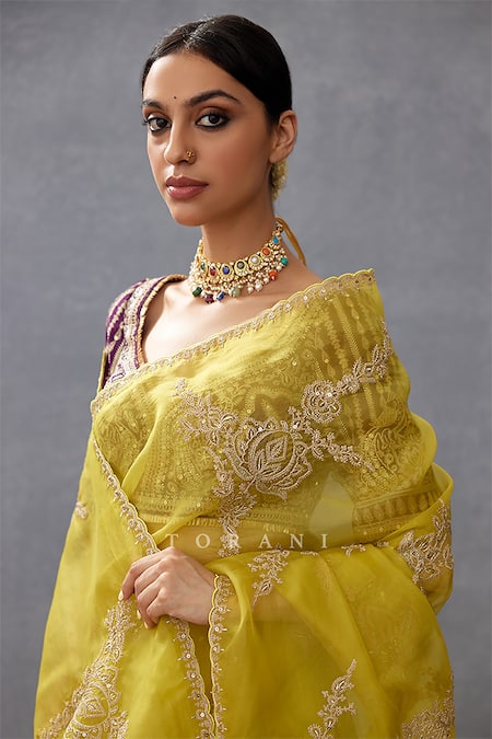 Torani Yellow Silk Organza Embroidery Gul Mehtab Daavya Hand Saree at Aza Fashions Torani_Yellow Silk Organza Embroidery Gul Mehtab Daavya Hand Saree _at_Aza_Fashions