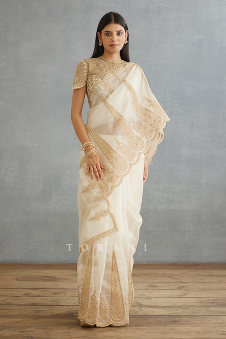 Buy Torani Ivory Silk Organza, Cotton Embroidery Gul Bano Geetika Hand Saree Online at Aza Fashions Buy_Torani_Ivory Silk Organza, Cotton Embroidery Gul Bano Geetika Hand Saree _Online_at_Aza_Fashions